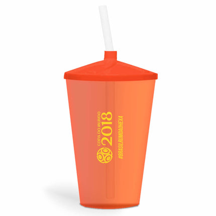 Copo Twister Com Canudo 600Ml  Transparente Laranja  1X0