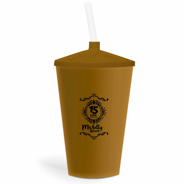 Copo Twister Com Canudo 600Ml  Leitoso Dourado  1X0