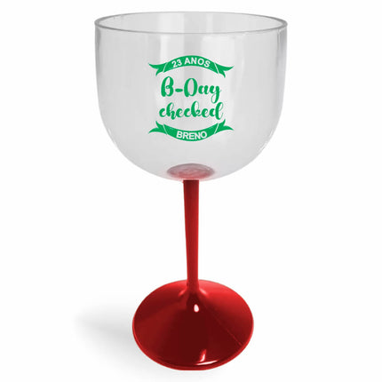 Taça De Gin 580Ml Impressão  Cristal Com Haste Colorida Vermelha  1X0