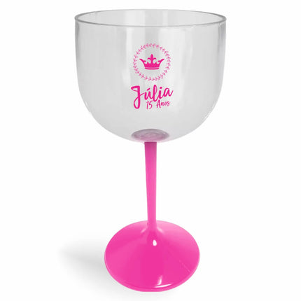 Taça De Gin 580Ml Impressão  Cristal Com Haste Colorida Rosa  1X0