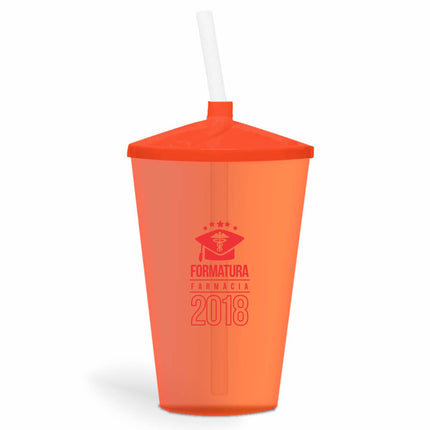 Copo Twister Com Canudo 600Ml  Transparente Laranja  1X0