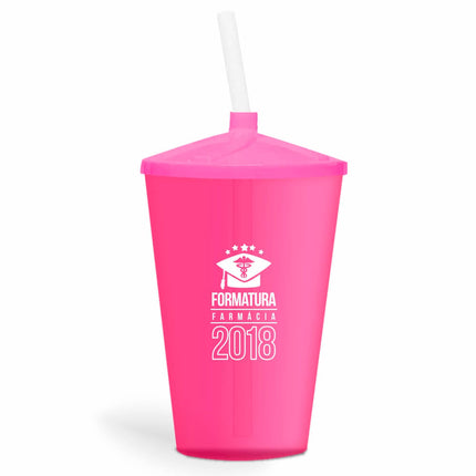 Copo Twister Com Canudo 600Ml  Transparente Rosa  1X0