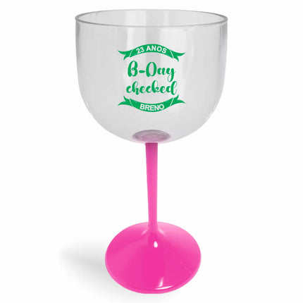 Taça De Gin 580Ml Impressão  Cristal Com Haste Colorida Rosa  1X0