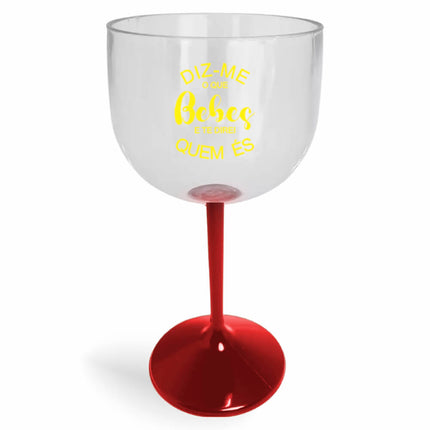 Taça De Gin 580Ml Impressão  Cristal Com Haste Colorida Vermelha  1X0