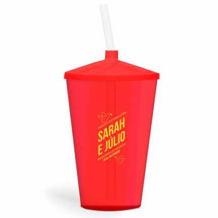 Copo Twister Com Canudo 600Ml  Transparente Vermelho  1X0