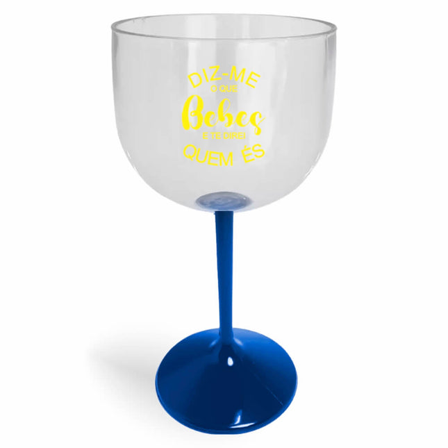 Taça De Gin 580Ml Impressão  Cristal Com Haste Colorida Azul  1X0