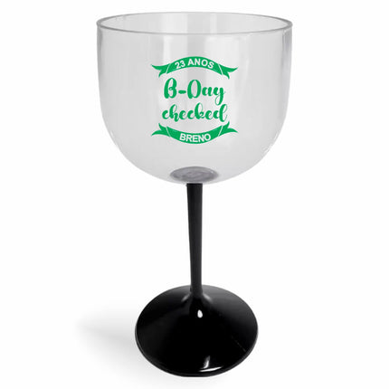 Taça De Gin 580Ml Impressão  Cristal Com Haste Colorida Preta  1X0