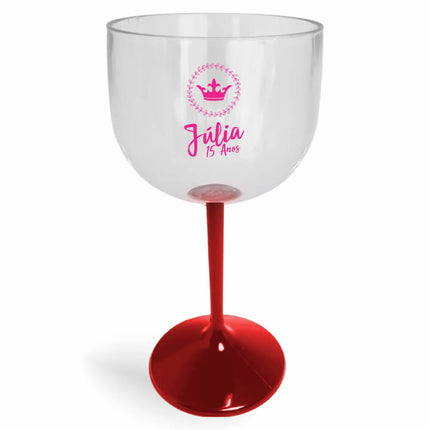 Taça De Gin 580Ml Impressão  Cristal Com Haste Colorida Vermelha  1X0