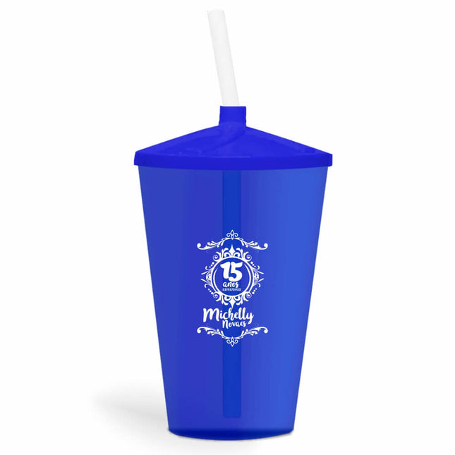 Copo Twister Com Canudo 600Ml  Transparente Azul  1X0