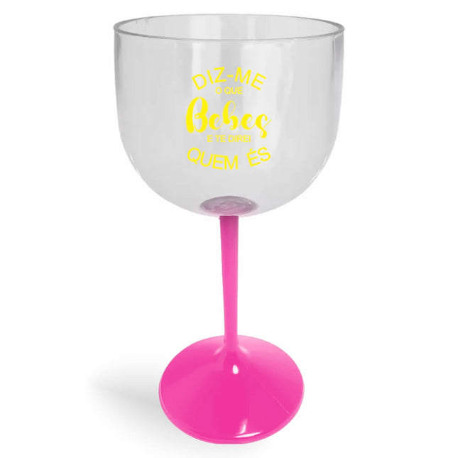 Taça De Gin 580Ml Impressão  Cristal Com Haste Colorida Rosa  1X0