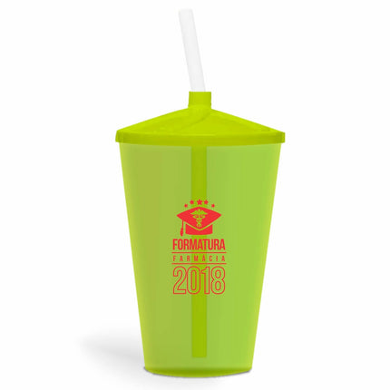 Copo Twister Com Canudo 600Ml Impressão 1 Cor Transparente Amarelo Neon  1X0