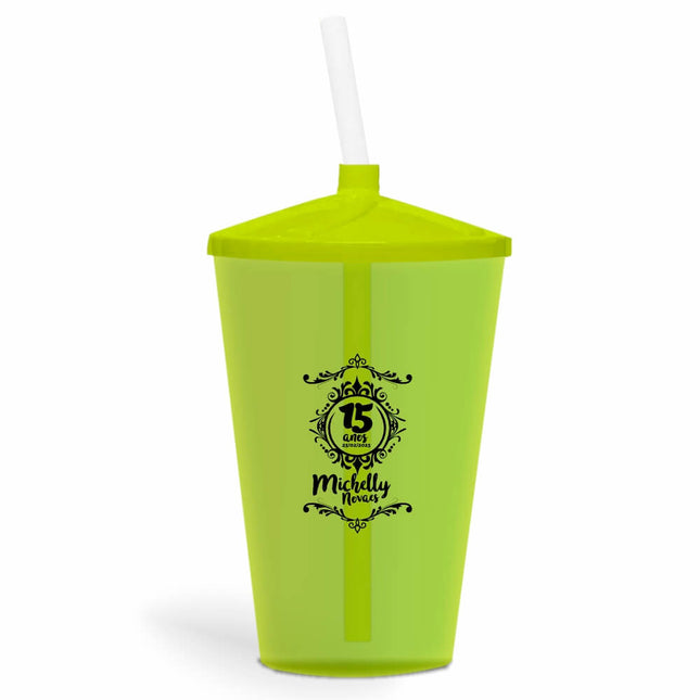 Copo Twister Com Canudo 600Ml Impressão 1 Cor Transparente Amarelo Neon  1X0