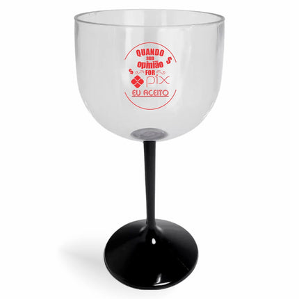 Taça De Gin 580Ml Impressão  Cristal Com Haste Colorida Preta  1X0