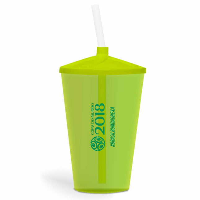 Copo Twister Com Canudo 600Ml Impressão 1 Cor Transparente Amarelo Neon  1X0