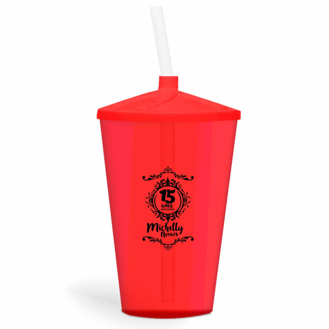 Copo Twister Com Canudo 600Ml  Transparente Vermelho  1X0