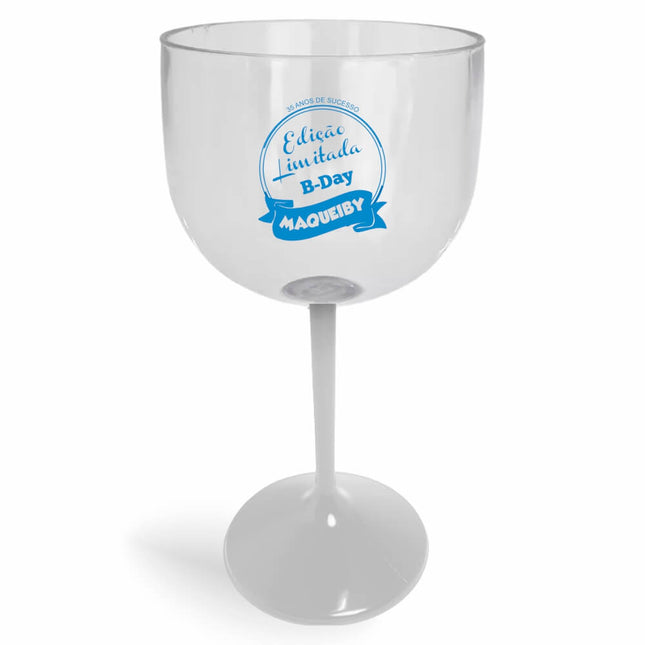 Taça De Gin 580Ml Impressão  Cristal Com Haste Colorida Branca  1X0