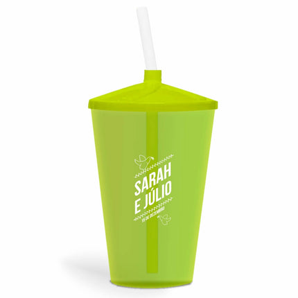 Copo Twister Com Canudo 600Ml Impressão 1 Cor Transparente Amarelo Neon  1X0