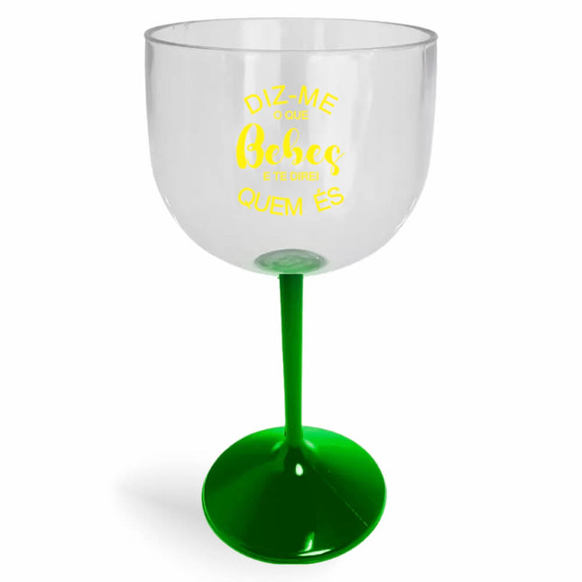 Taça De Gin 580Ml Impressão  Cristal Com Haste Colorida Verde  1X0